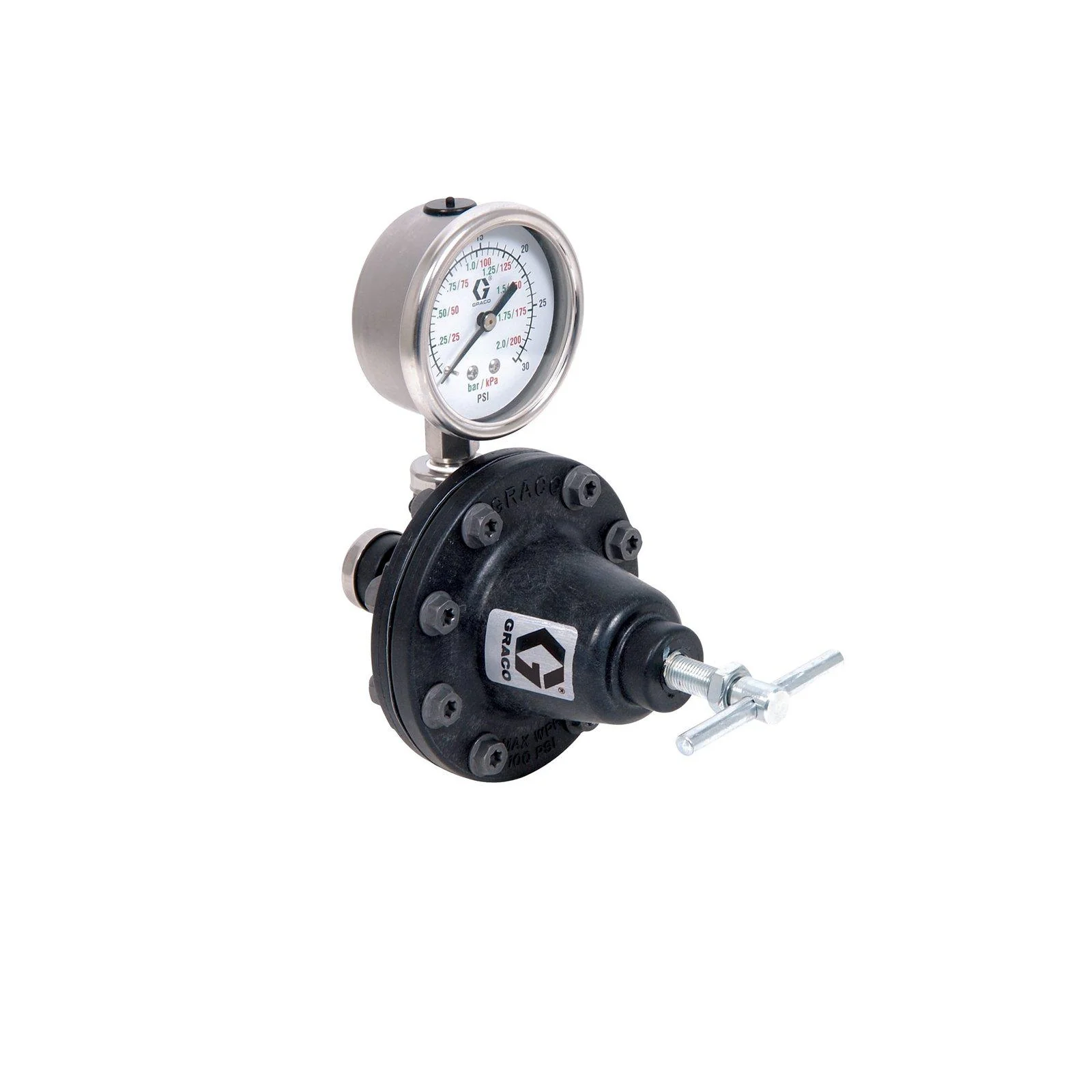 Graco 1/4(f) Port 1/4(f) x 1/4(f) Air Acetal 0.5 GPM 3-30 PSI Low Pressure Lighweight Fluid Regulator - Ysert