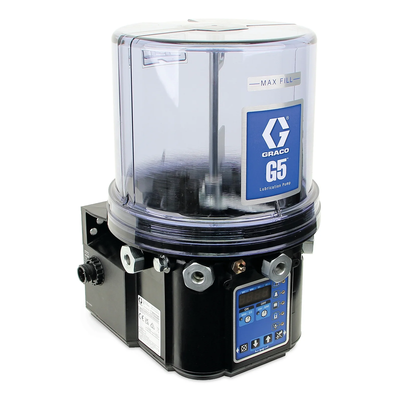 Graco G5™ Pro Grease Lubrication Pump, 24 VDC, 4 Liter, Low Level with Controller, Vertical Oriented 5-Pin CPC - Ysert
