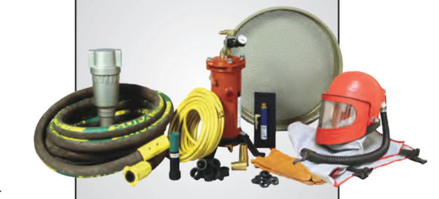 Clemco 00916 6-Cubic Foot Blast Machine Packages with 1-1/4” piping & Flat Sand Valve - Apollo HP SaFety Gear - Ysert