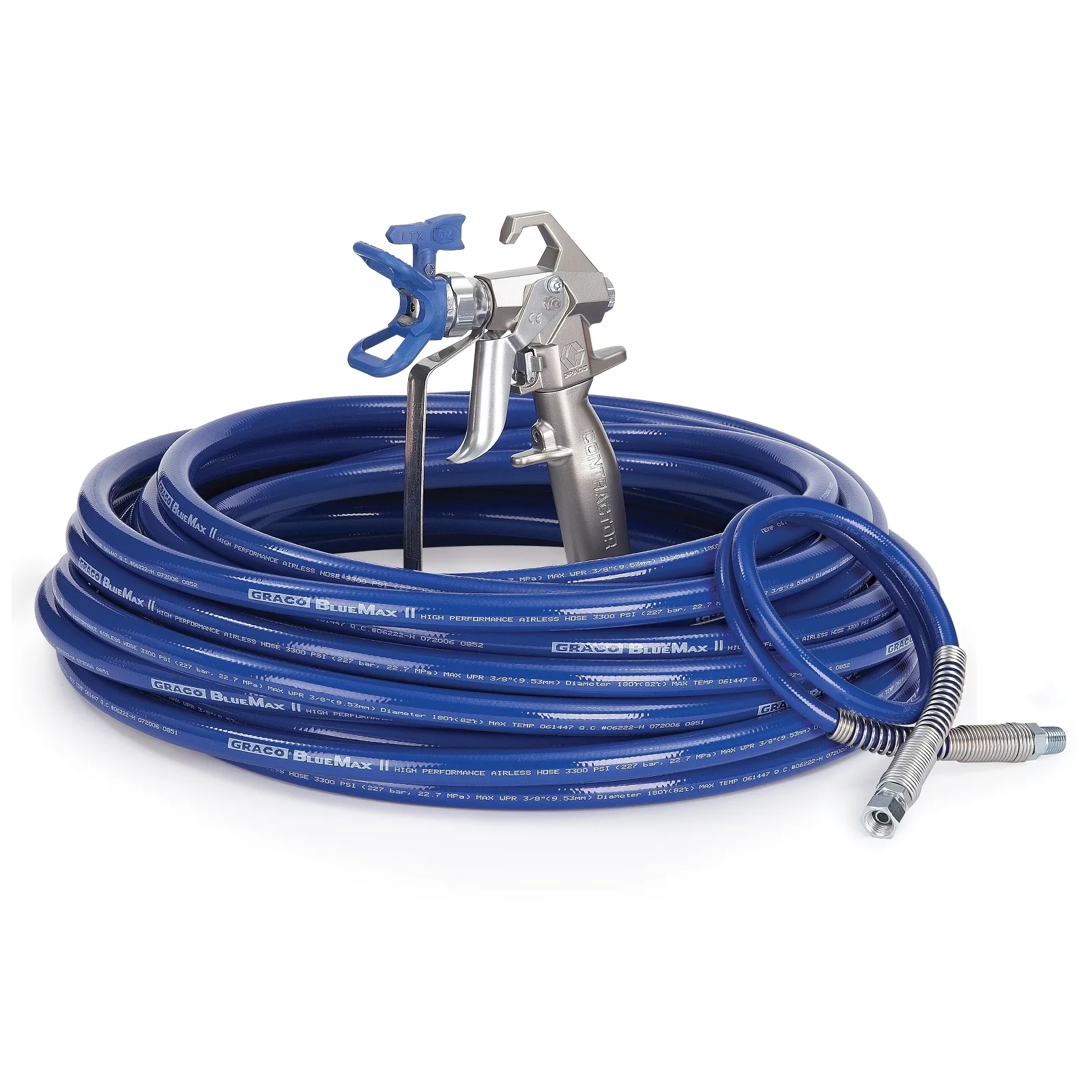 Graco Contractor Airless Spray Gun, RAC X, BlueMax II Airless Hose, 3/8 in x 50 ft, 3 ft Whip Hose - Ysert
