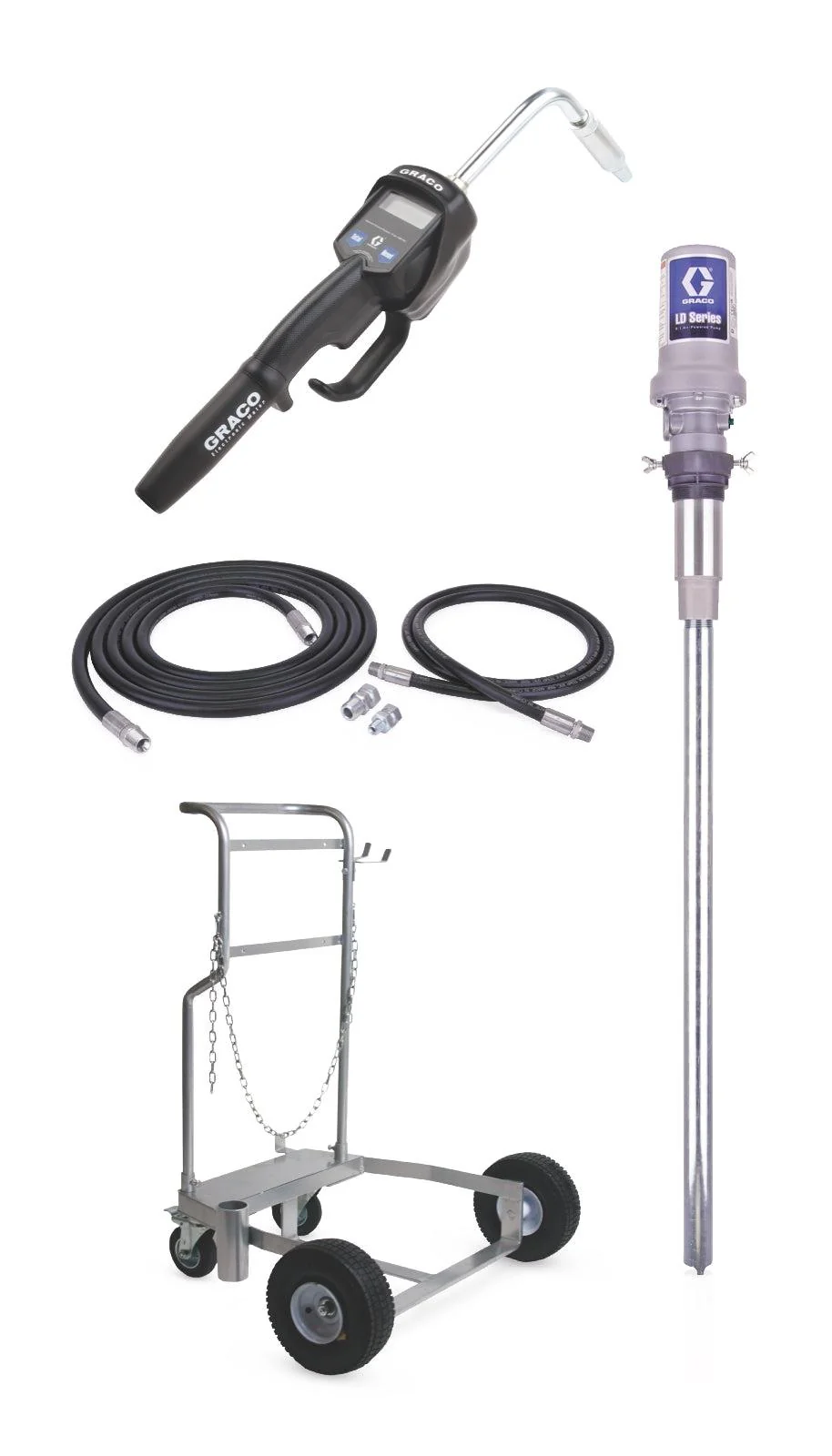 Graco LD Series 5:1 55 Gallon (200 Liter) Barrel Mobile Oil Pump Package - Manual Meter - Rigid Extension - Ysert