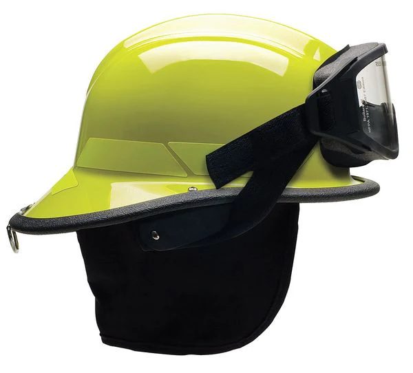 Bullard Fire Helmet, Modern Style (Lime-Yellow Thermoplastic, w/ Quick-AttachTM) Goggles) - Ysert