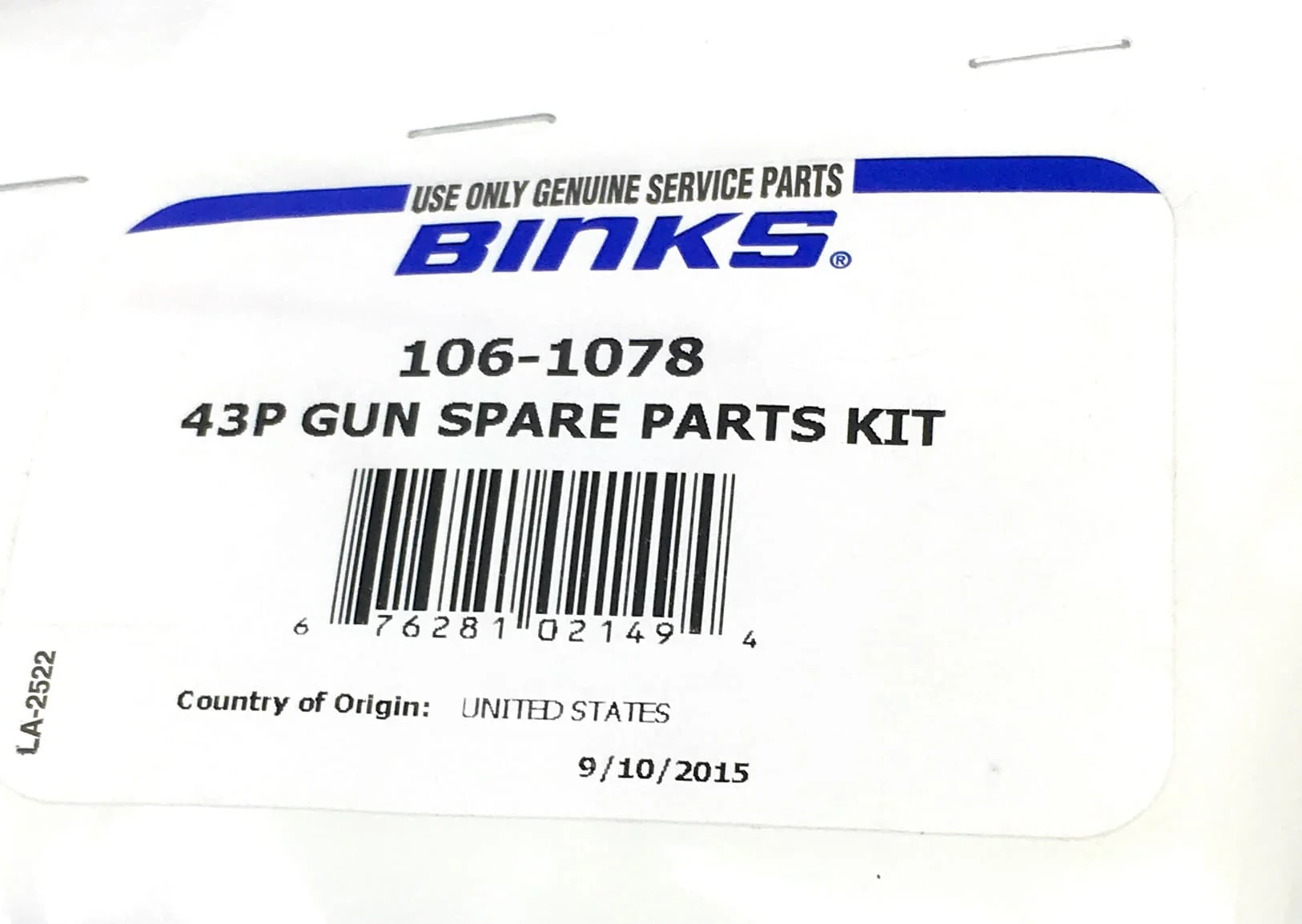 Binks 106-1078 43P Gun Spare Parts Kit - Ysert