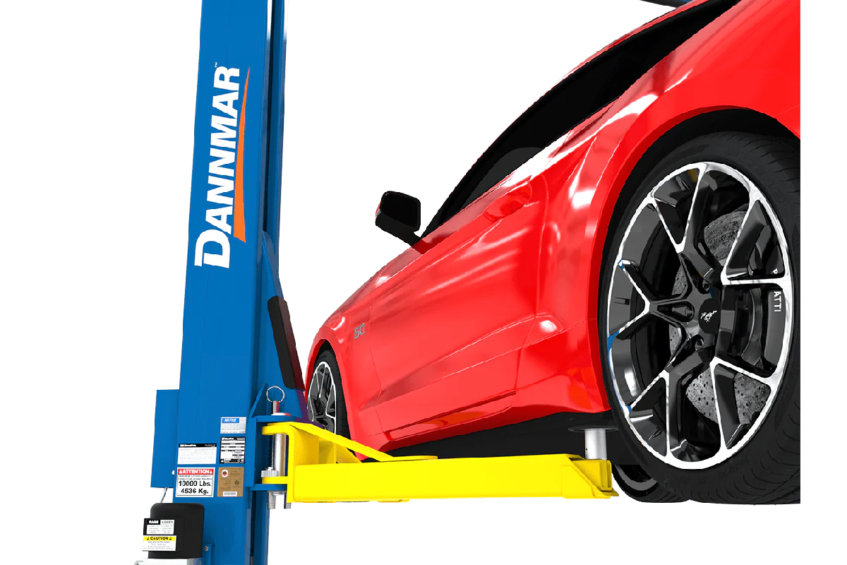 Dannmar D2-10A 10,000-lbs. Capacity Two-Post Lift / Asymmetric / Includes Stackable Pads and Adapters - Ysert
