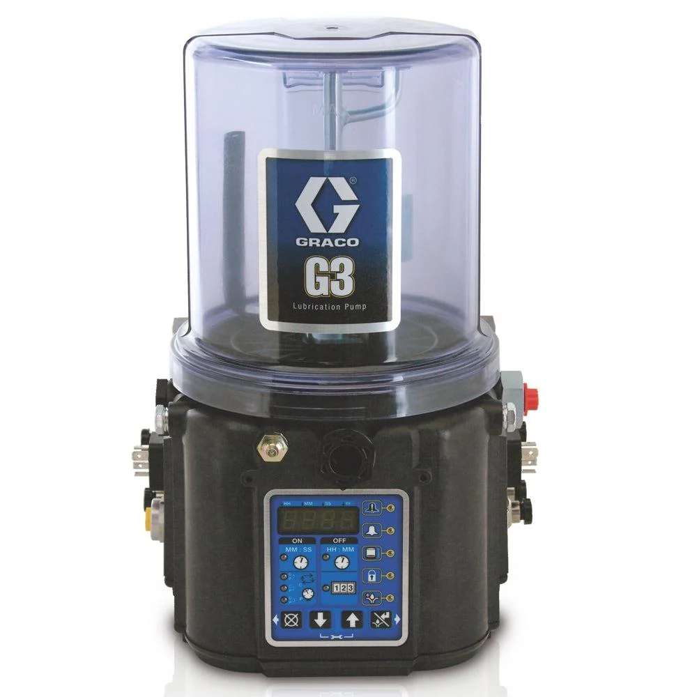 Graco G3™ Max Oil Lubrication Pump, 24 VDC, 4 Liter, Low Level with Controller, 5 Pin CPC, USB, 1 Sensor, Machine Count - Ysert