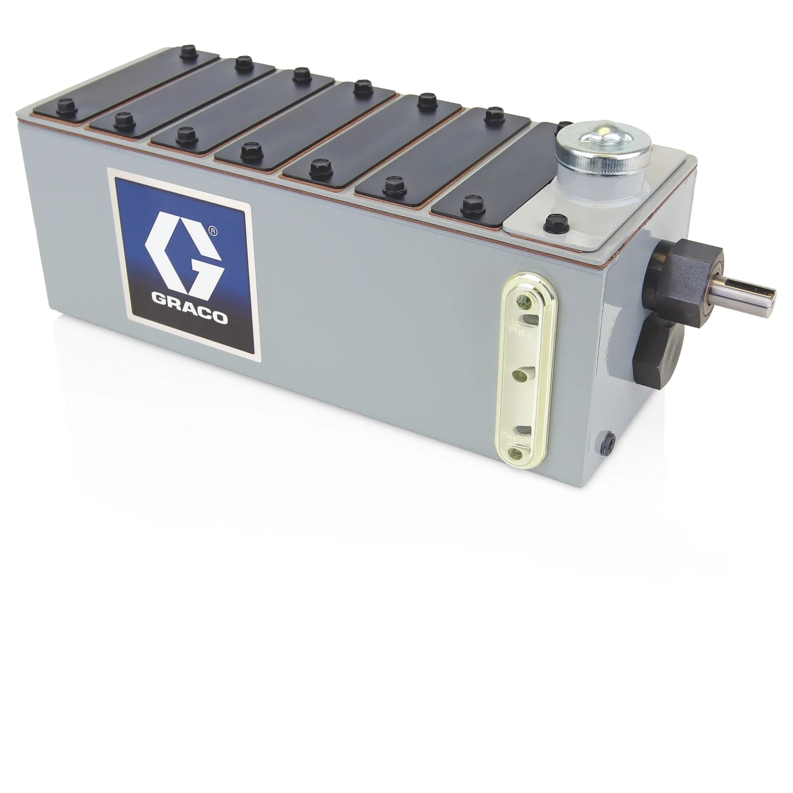 Graco Manzel® MB118 Series Lubricator - 6 Pint (2.8 liter) Reservoir (6 Pump Stations Max), No Pumps Installed, 118:1 drive on right hand end - Ysert