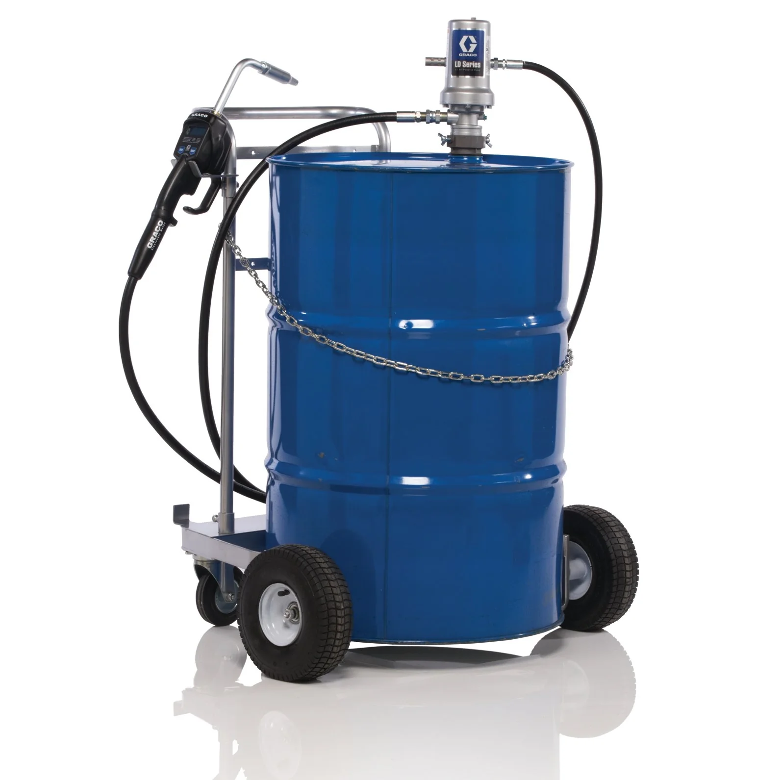 Graco LD Series 5:1 Mobile 55 Gallon (200 Liter) Oil CE Pump Package - Preset Meter, Rigid Extension, BSPP - Ysert