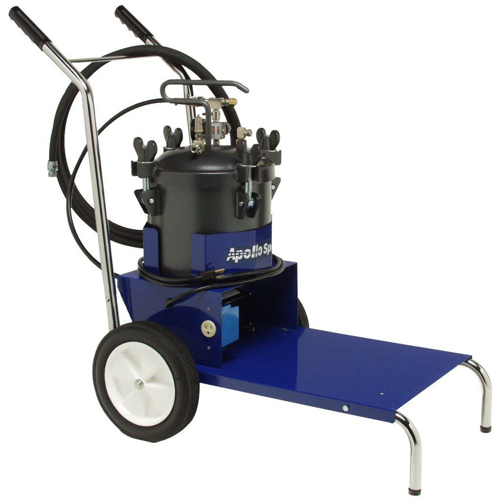 Apollo 4550 HVLP Turbine Mobile Cart & Fluid System 110V 30' Fluid Hose Material & 2.5 gal. Pressure Pot (No Spray Gun) - Blue/Black - Ysert