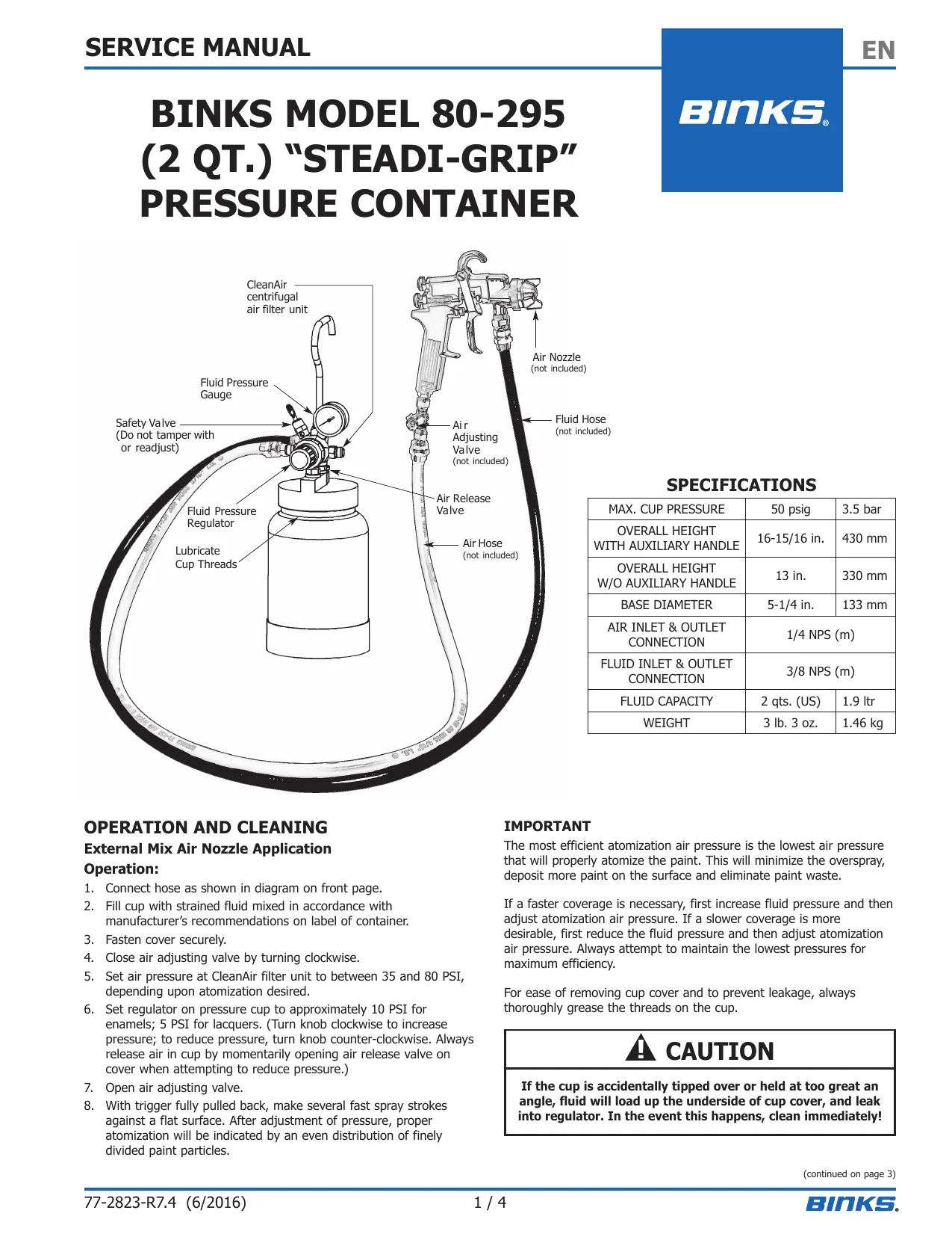 Binks 80-295 Two-Quart “STEADI-GRIP” Pressure Container - Ysert