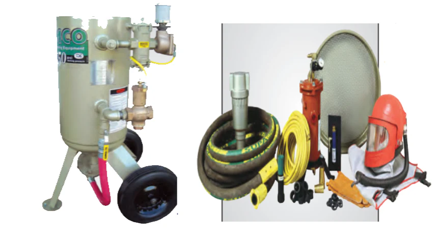 Clemco 27529 6 Cubic Foot Blast Machine Packages with 1-1/4” piping  24” diameter - Manual Quantum Valve (All blast medias) - Apollo HP SaFety Gear - Ysert