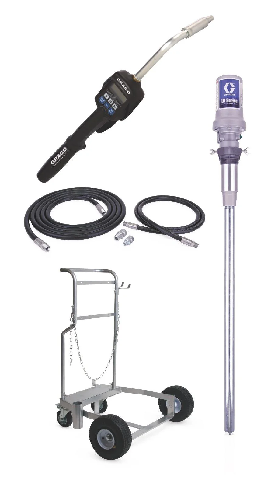 Graco LD Series 3:1 Mobile 55 Gallon (200 Liter) Oil CE Pump Package - Preset Meter, Flex Extension, BSPP - Ysert