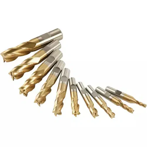Grizzly G9762 - HSS TiN Coated 4 Flute End Mills, 10 pc. Set - Ysert