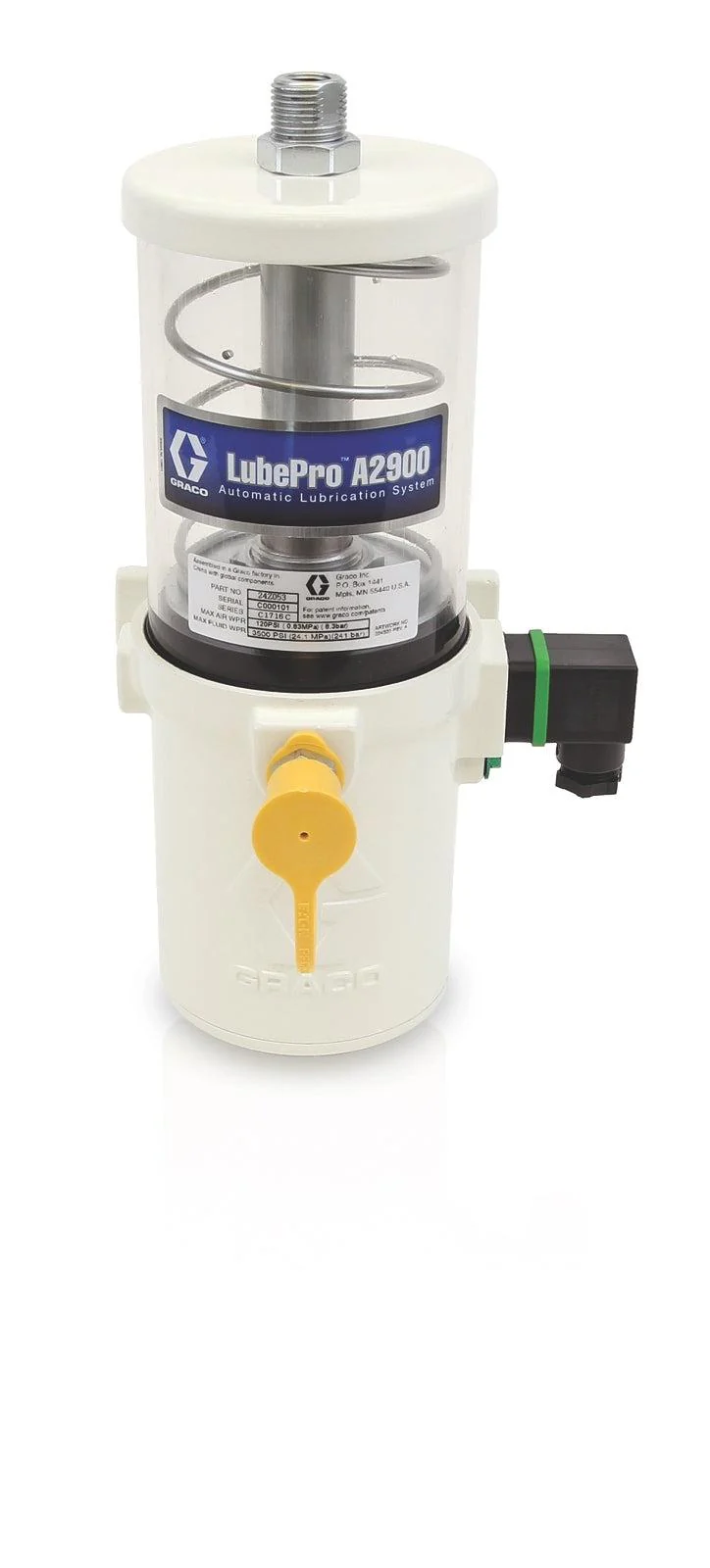 Graco LubePro™ A2900 Vertical Grease Pumps, 1 lb. (0.45 kg) Reservoir, Normally Open, Low Level - NPT - Ysert