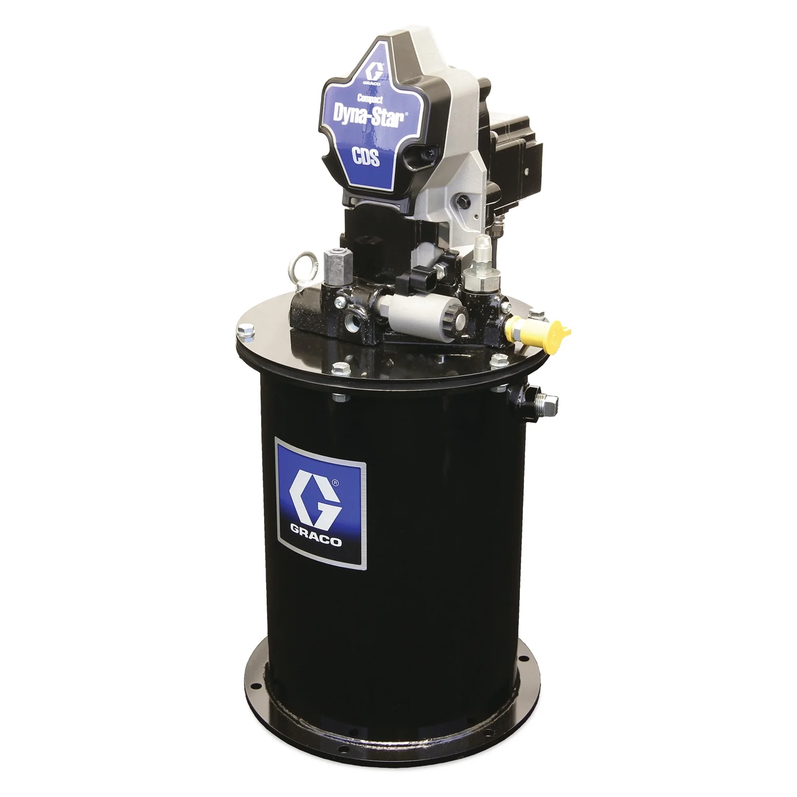 Graco Compact Dyna-Star® 24 VDC Vent-Valve Grease Pump, 12 L Reservoir, Follower Plate, Pressure and Low-Level Switch, Auto-Fill Shut Off - Ysert