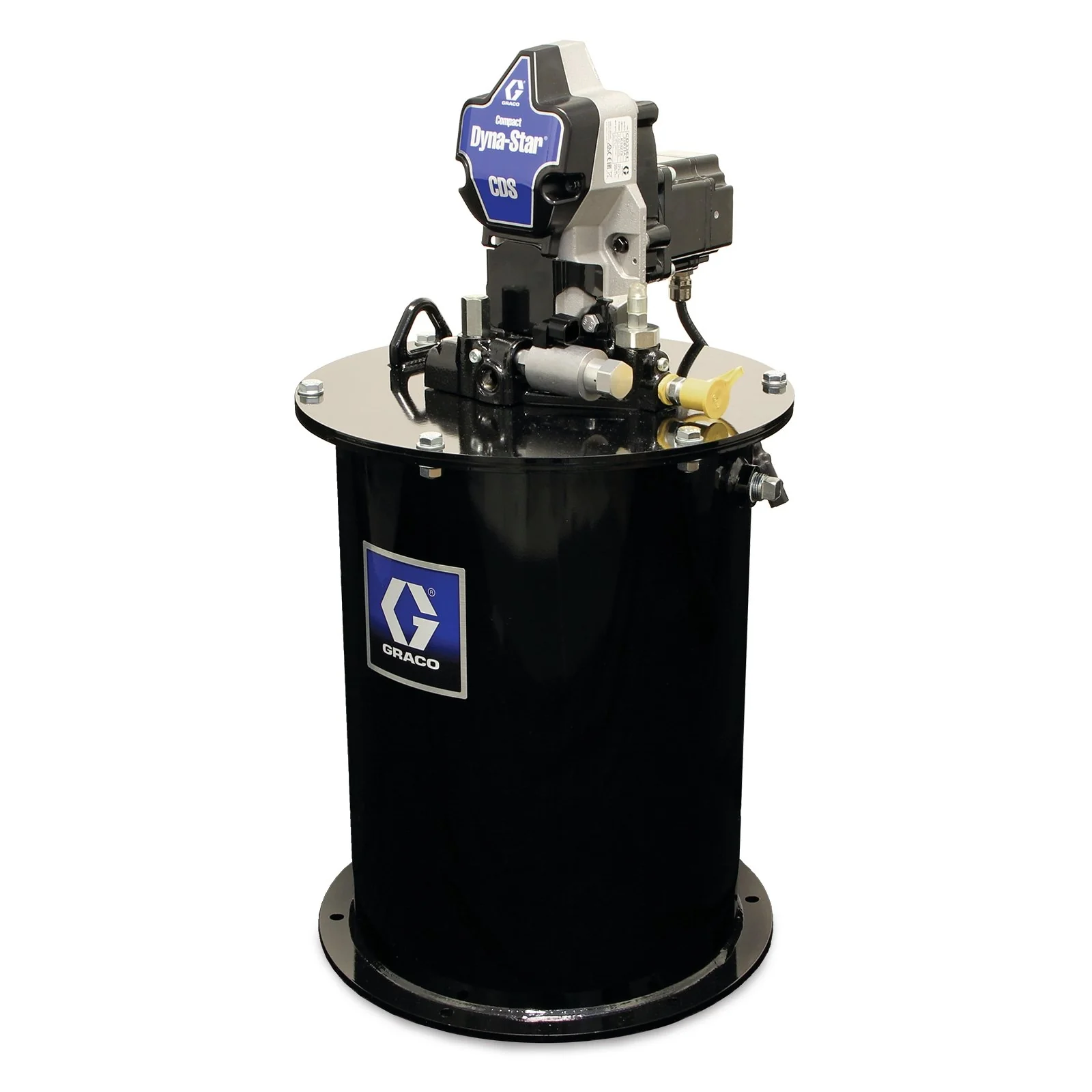 Graco Compact Dyna-Star® 24 VDC Vent-Valve Grease Pump and 60 lb Reservoir, Follower Plate, Level Reporting, Auto-Fill Shut Off - Ysert