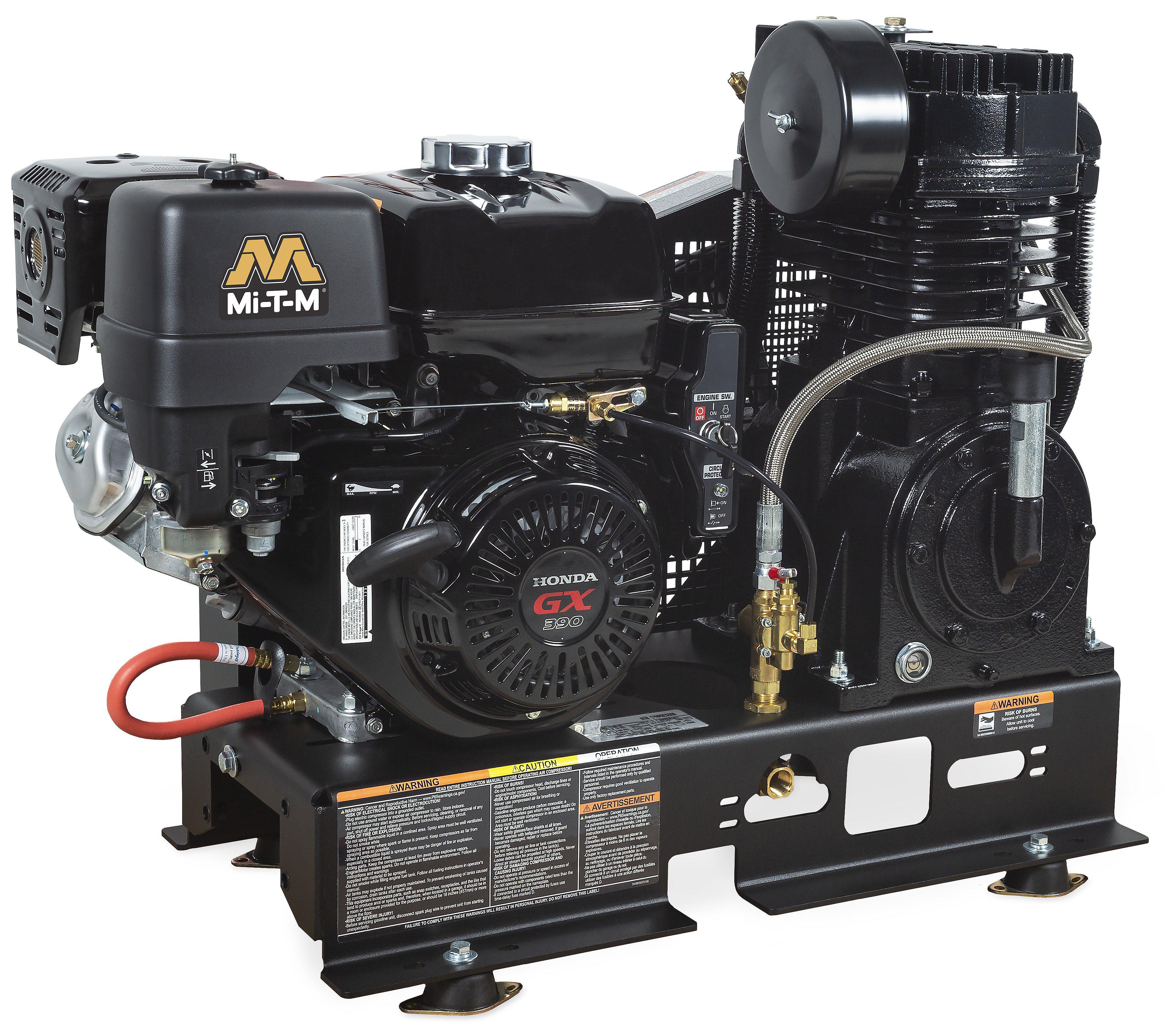 Mi-T-M Base Mount Two Stage Gasoline Air Compressor - 29.0 CFM - 175 PSI - Honda - Ysert