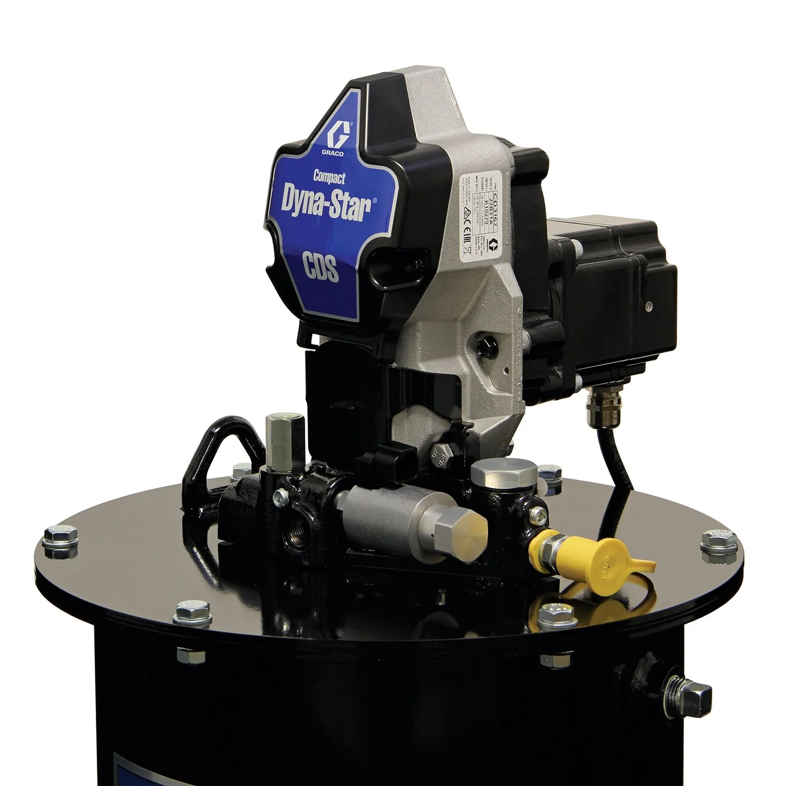 Graco Compact Dyna-Star® 24 VDC Vent-Valve Grease Pump and 60 lb Reservoir, Follower Plate, Low-Level Switch - Ysert