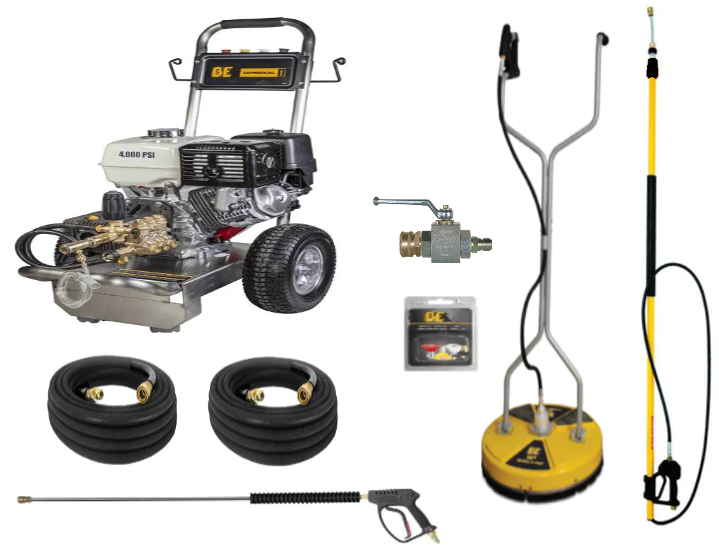 BE Professional 4000 PSI (Gas-Cold Water) Start Your Own Pressure Washing Business Kit w/ Honda GX390 Engine & SS Frame - Ysert