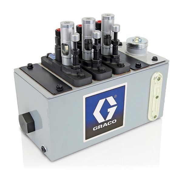 Graco Manzel® MB118 Series Lubricator - 4 Pint (1.9 Liter) Reservoir (4 Pump Stations Max), 1/4 in GBL 7500 Pump (qty 3), 118:1 drive on right hand end - Ysert