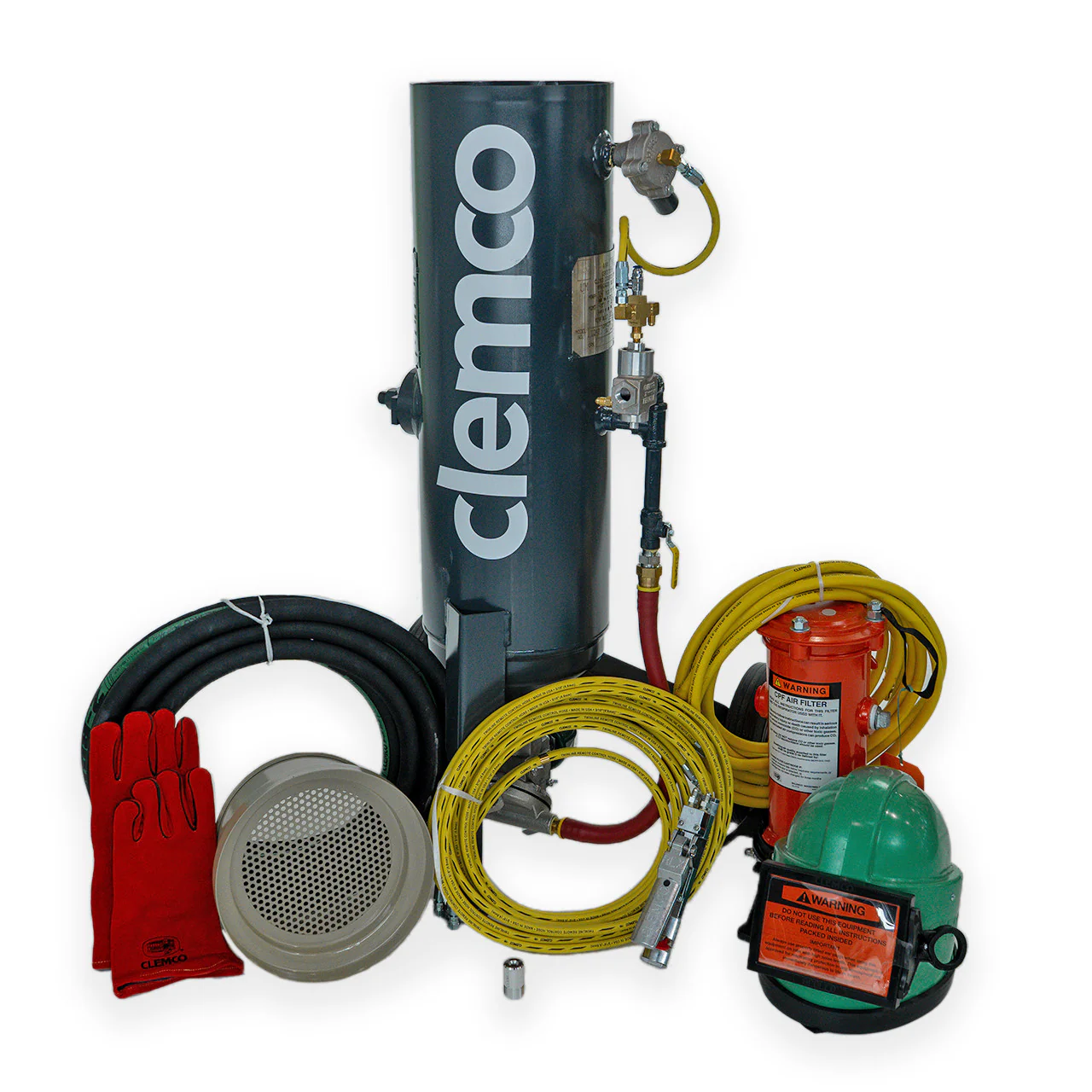 Clemco 01039 1 Cubic Foot  Blast Machine Packages with 1/2” piping 10” diameter Manual Sand Valve Sandblast Pots - Apollo HP SaFety Gear - Ysert