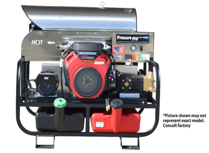 Pressure-Pro Pro-Super Skid Series 3500 PSI @ 5.5 GPM HP Pump V-Belt Drive Honda Engine Hot Water Gas Pressure Washer w/ 115V 2500 Watt 20amp Generator - Ysert