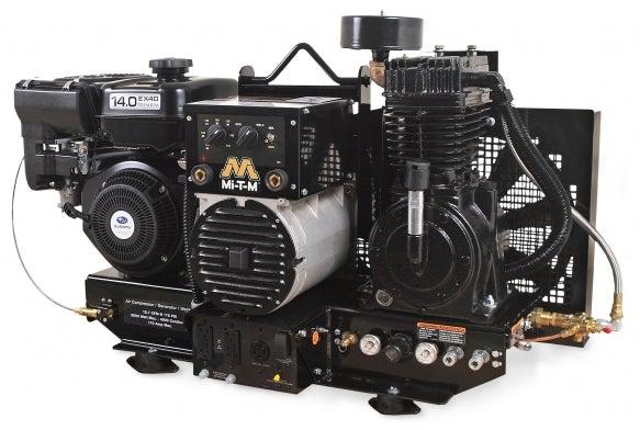 Mi-T-M Two Stage Gasoline Air Compressor Base Mount 16.4/15.7 CFM - 90/175 PSI - 420cc Mi-T-M OHV With Electric Start - Battery and Battery Cables Not Included - Ysert