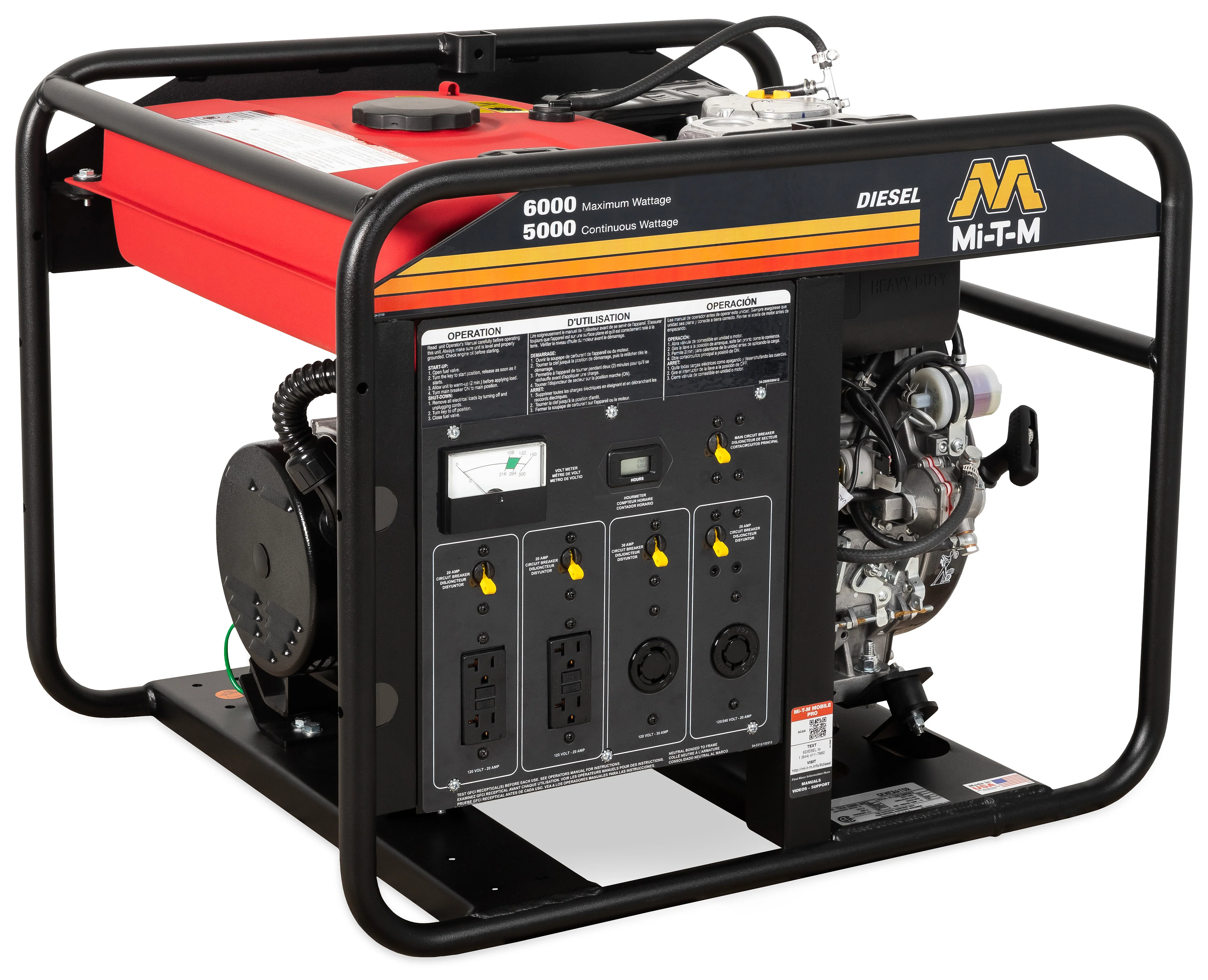 Mi-T-M 6000 watts 9.1 HP Kohler KD440 OHV  Electric Start (battery included) Diesel Portable Generator - Ysert