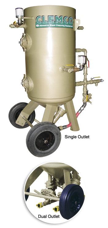 Clemco 8 cu ft Dual Chamber Classic Blast Machine Model 2463  - Portable 1-1/4 inch Piping - With Auto Quantum Valve (AQV) & Pressure-Hold Remote w/ACS (Dual Outlet) - Ysert