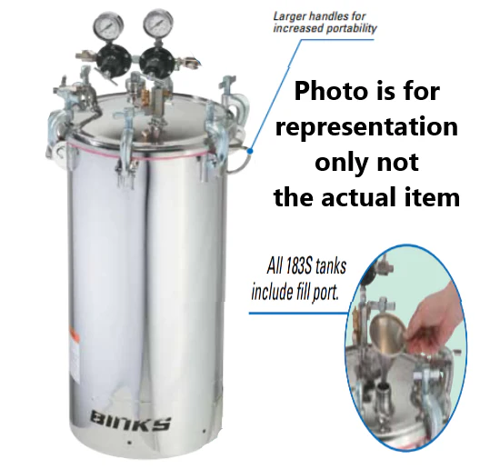 Binks 183G 15 Gallons ASME Galvanized Carbon Steel Pressure Tank - No Regulated & No Agitator - Ysert