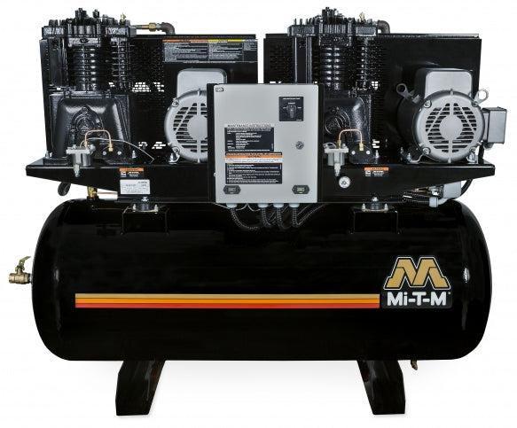 Mi-T-M Two Stage Electric Stationary Air Compressors - 46.4 CFM - 175 PSI - 7.5 HP - 120 gal - Duplex Horizontal - Ysert
