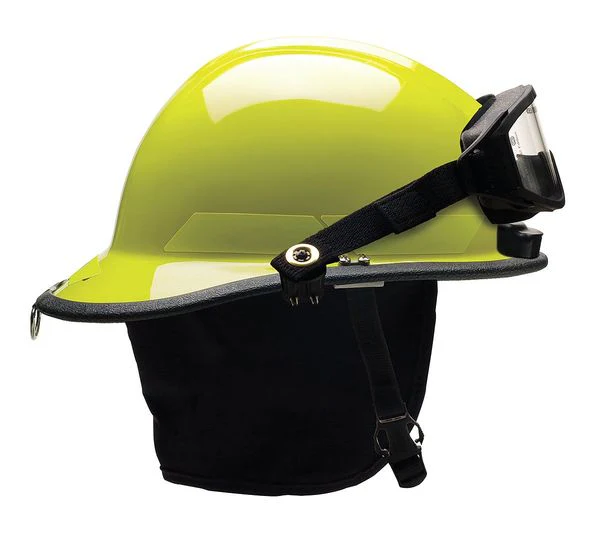 Bullard Fire Helmet, Modern Style (Lime-Yellow Thermoplastic, w/ Goggles and Integrated Light) - Ysert