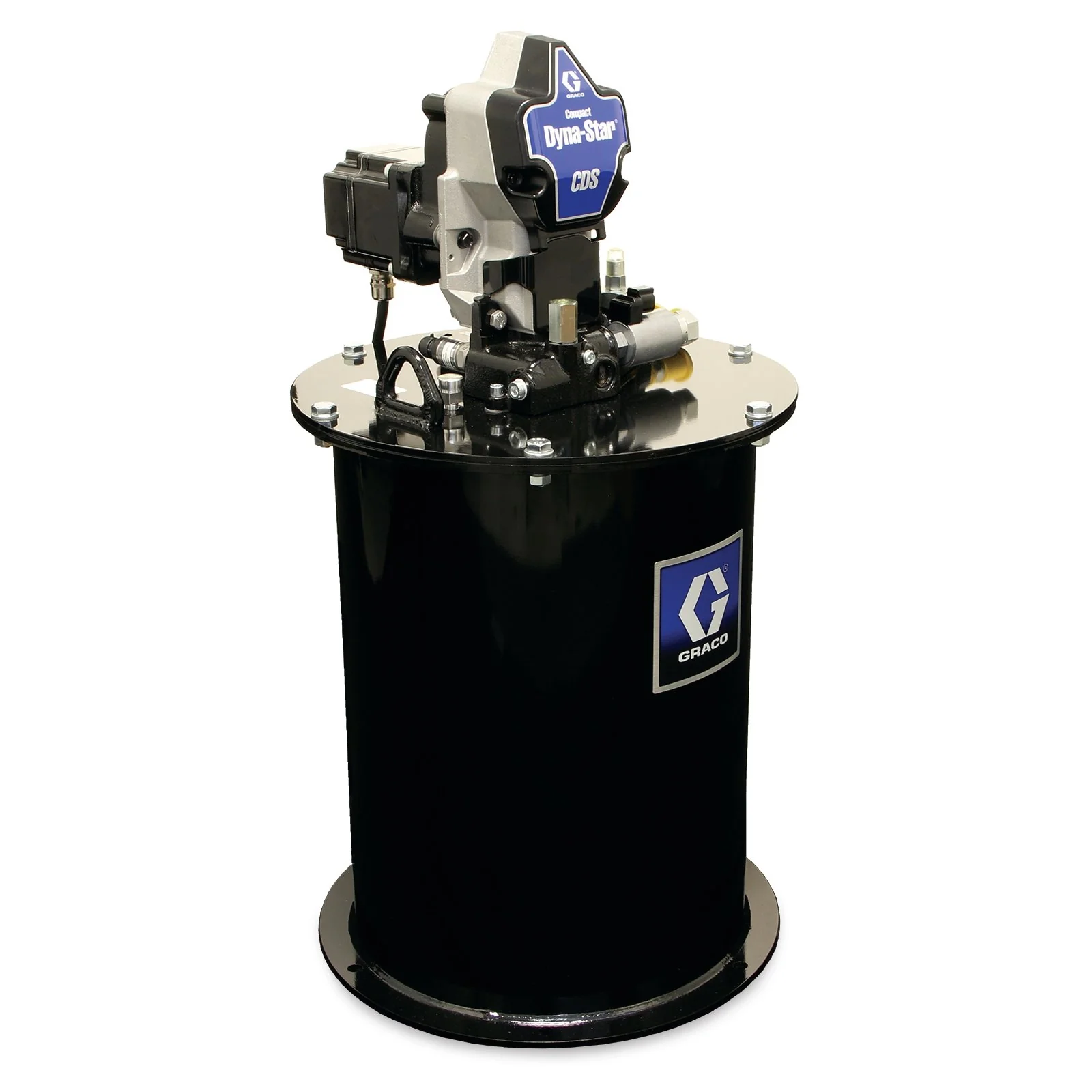 Graco Compact Dyna-Star® 24 VDC Vent-Valve Grease Pump and 60 lb Reservoir, Follower Plate, Pressure and Level Reporting, Auto-Fill Shut Off - Ysert