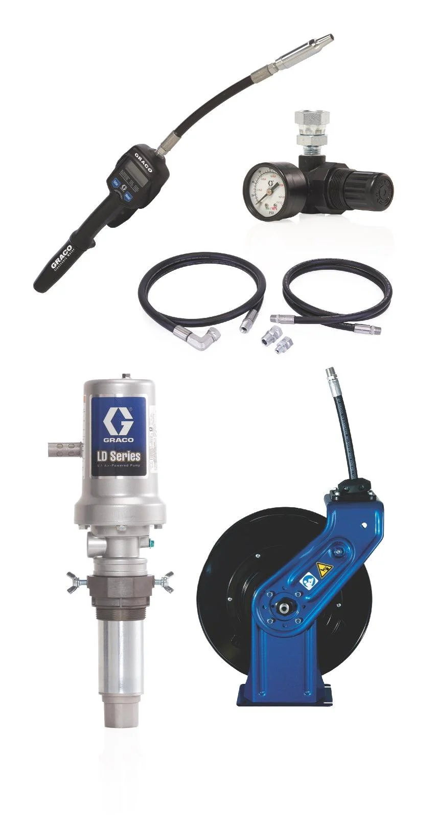 Graco LD Series 5:1 Universal Pump Package with Hose Reel - Manual Meter, Flex Extension, NPT - Ysert