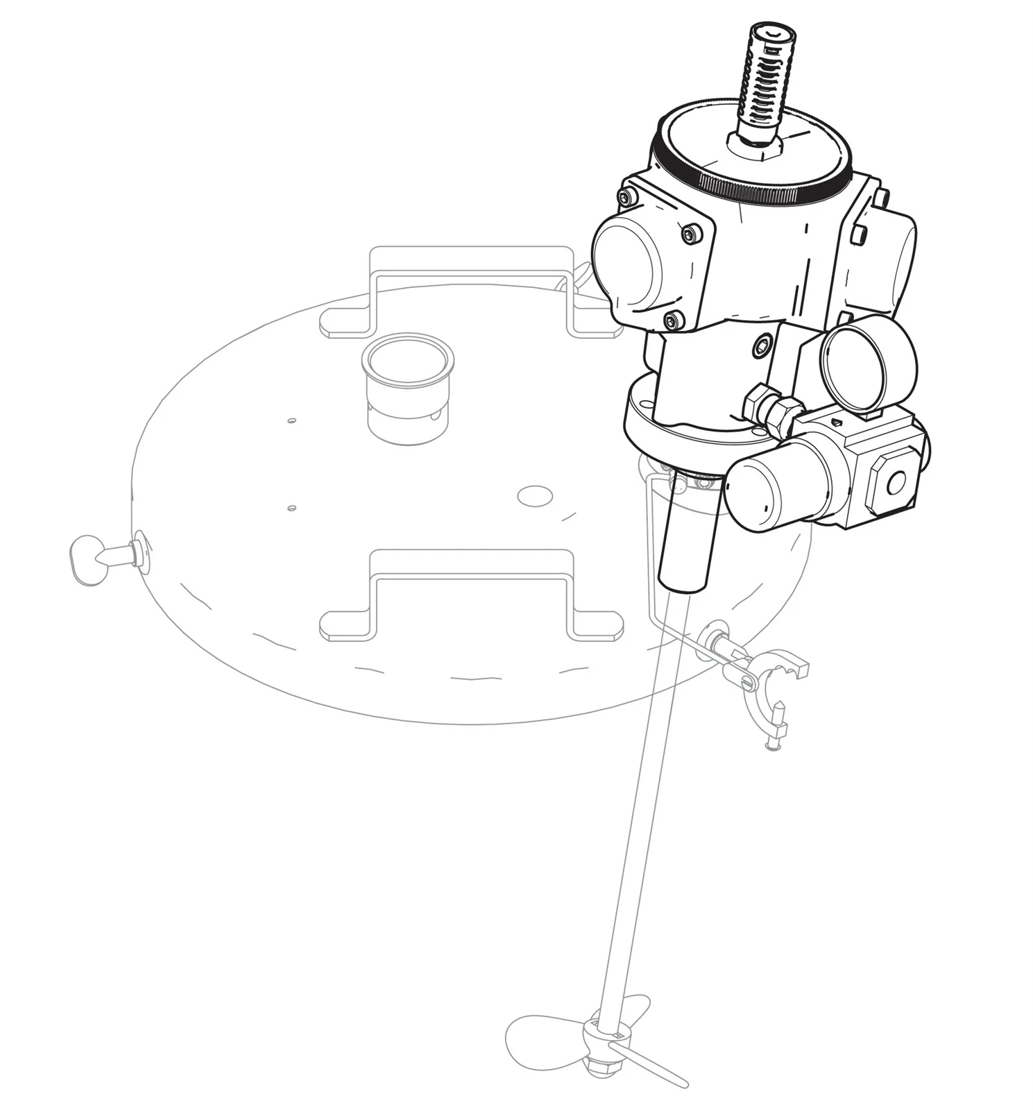 Radial Piston Air Motor Retrofit Kit for 5 gallon (18 L) or 10 gallon (38 L) pail agitators. Pail cover, agitator shaft and blade not included. - Ysert