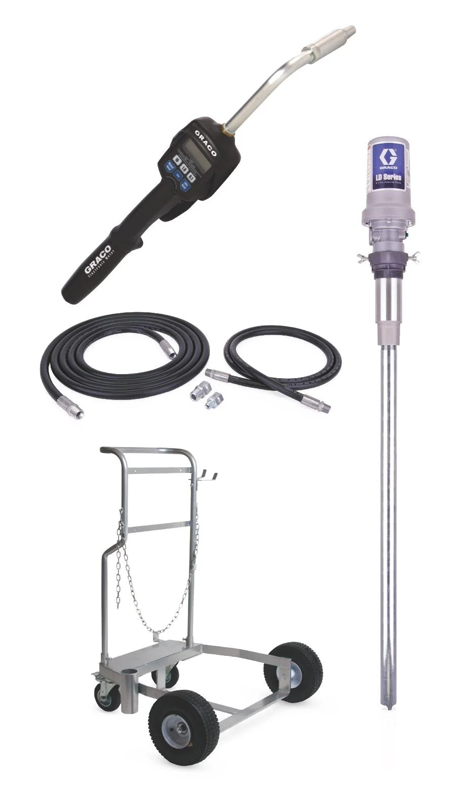 Graco LD Series 5:1 Mobile 55 Gallon (200 Liter) Oil CE Pump Package - Preset Meter, Flex Extension, BSPT - Ysert