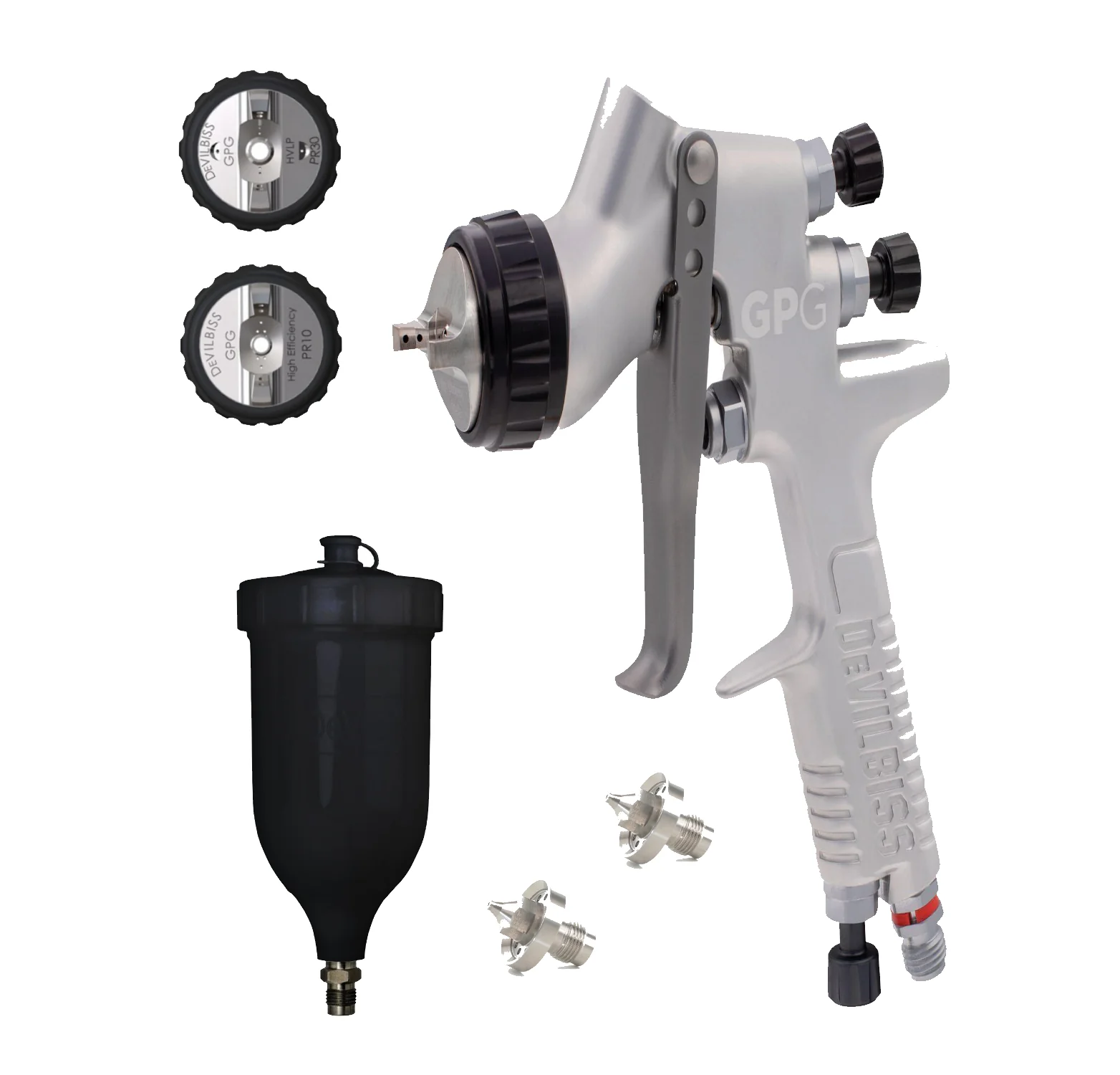 Devilbiss GPG Gravity HVLP & High Efficiency Gun Kit - PR10 & PR30 Air Cap UV1, UV2 Nozzles & 560ml, UV Cup (No Gauge) - Ysert