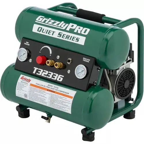 Grizzly PRO T32336 - 4-Gallon Oil-Free Quiet Series Air Compressor - Ysert