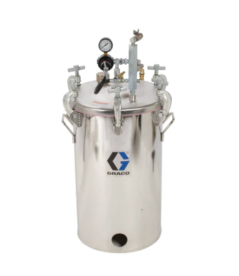 Graco 10 Gallon Low Pressure (HVLP) Pot, Regulated to 15 psi, ASME Rated, 33.9 in (88 cm), 76 lbs (35 kg), SST - Ysert