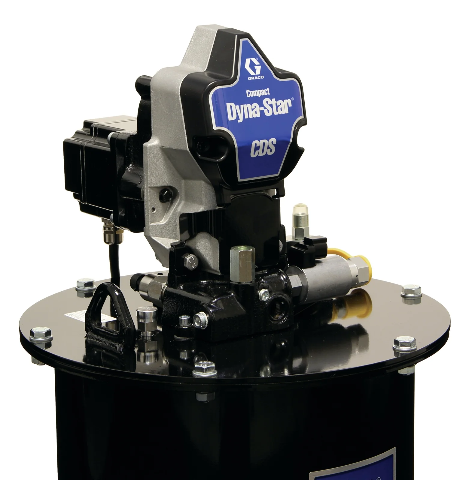 Graco Compact Dyna-Star® 24 VDC Vent-Valve Grease Pump and 60 lb Reservoir, Follower Plate, Pressure and Low-Level Switch, Auto-Fill Shut Off - Ysert