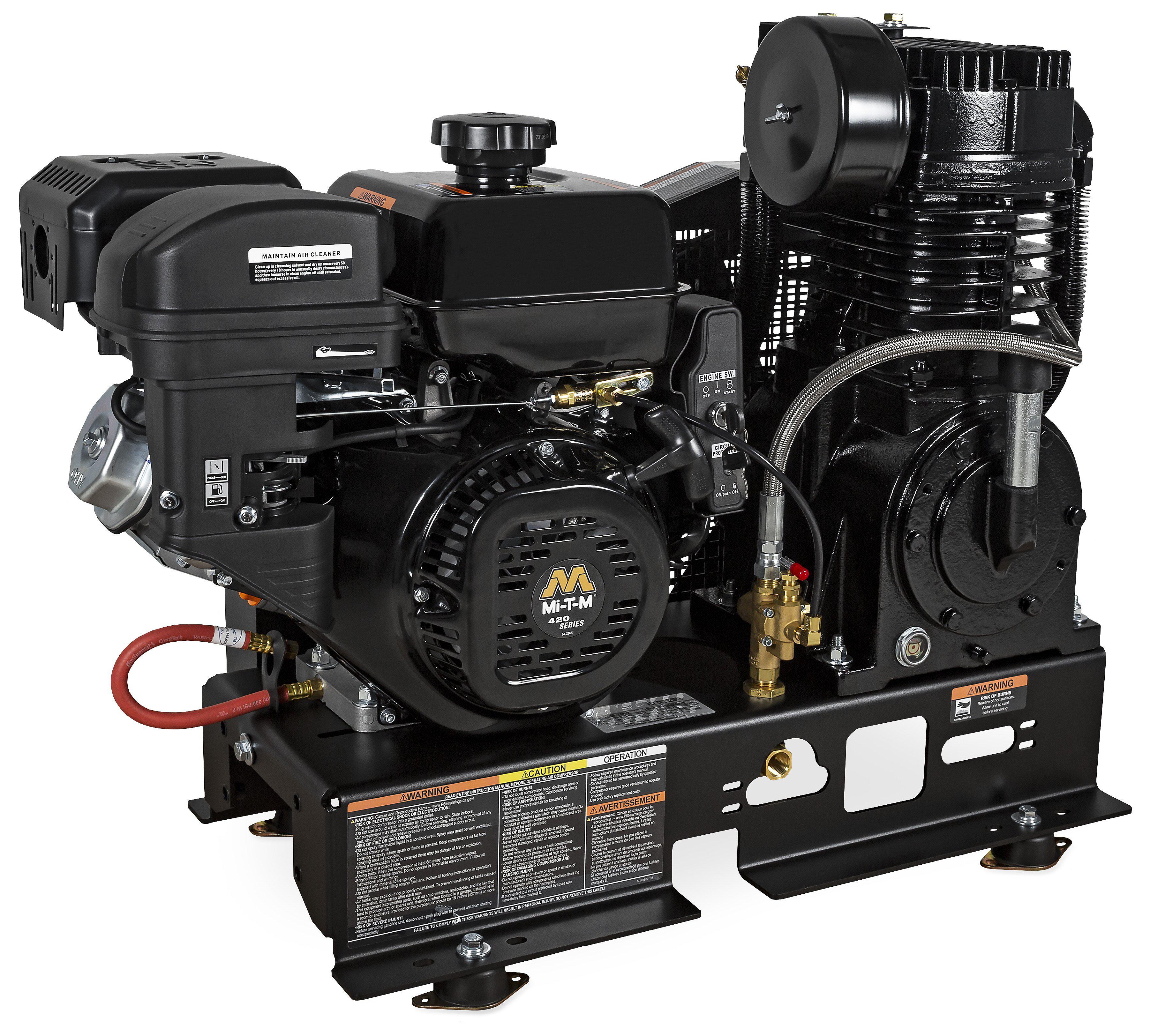 Mi-T-M Two Stage Gasoline Base-Mount Air Compressor 29.0 CFM - 175 PSI - 420cc Mi-T-M OHV - Ysert