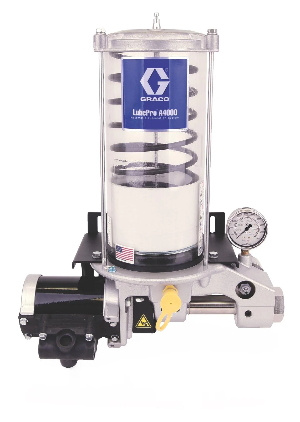 Graco LubePro™ A4000 Reciprocating Oil Pump, 5.5 Liter Reservoir, Low Level, Pneumatic Vent Valve - NPT - Ysert
