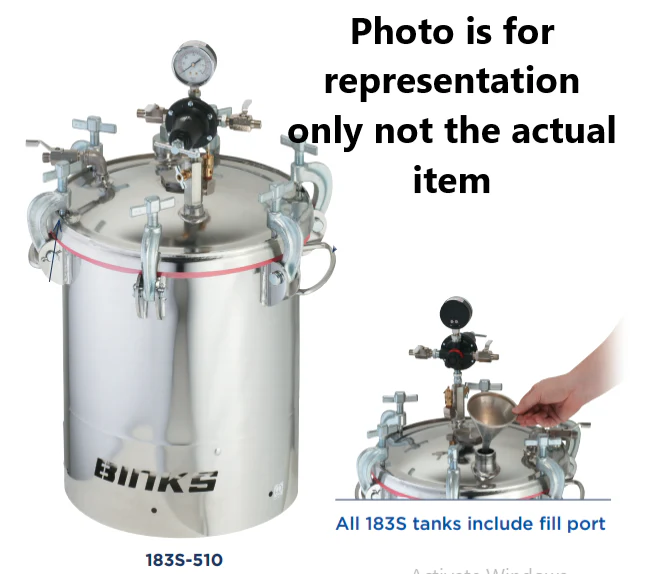 Binks 183S 2 Gallons ASME Stainless Steel Pressure Tank - Single Regulated & 15:1 Gear Reduced Agitator - Ysert