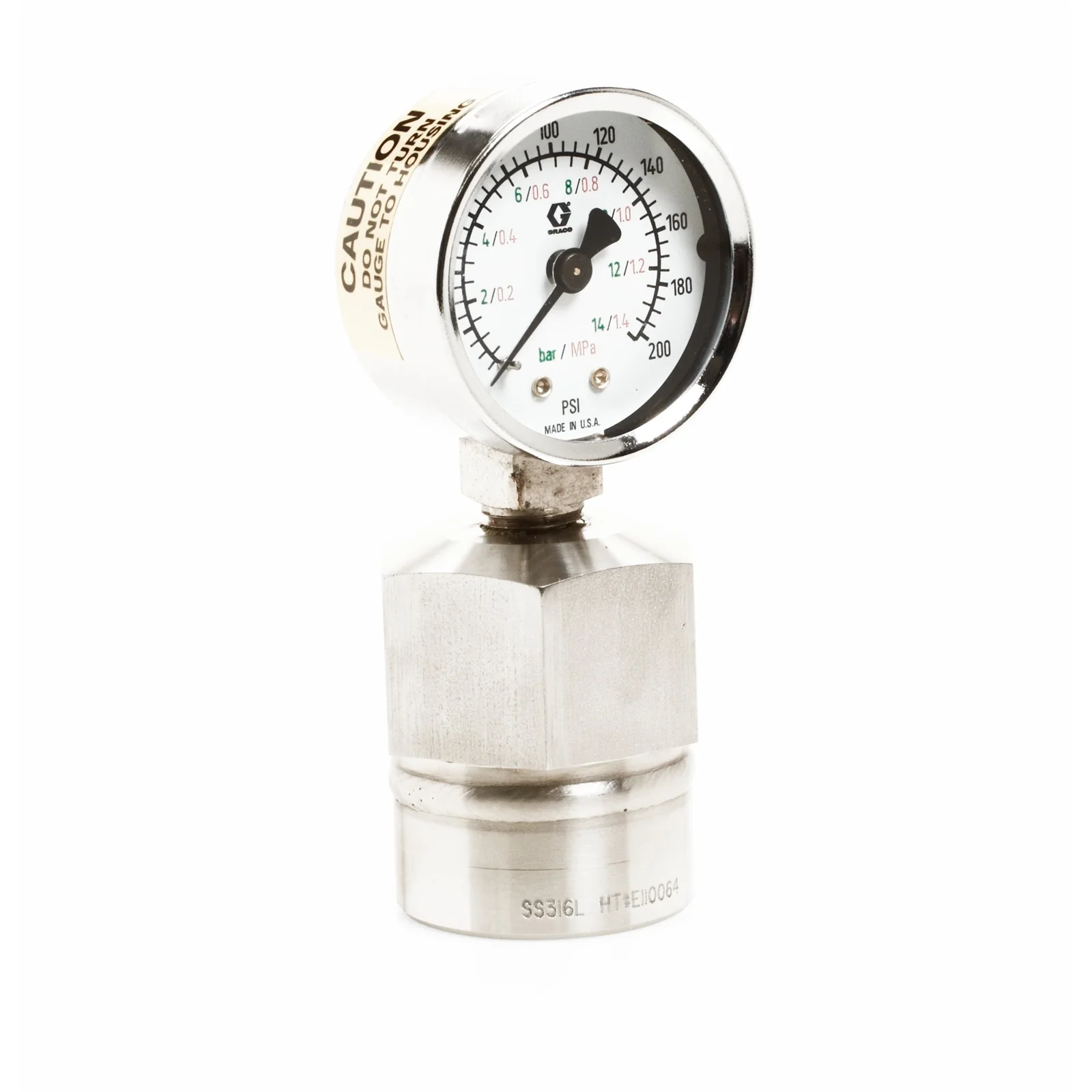 Stainless Steel Fluid Gauge with Dampener, 0-2000 psi (0-140 bar) - Ysert