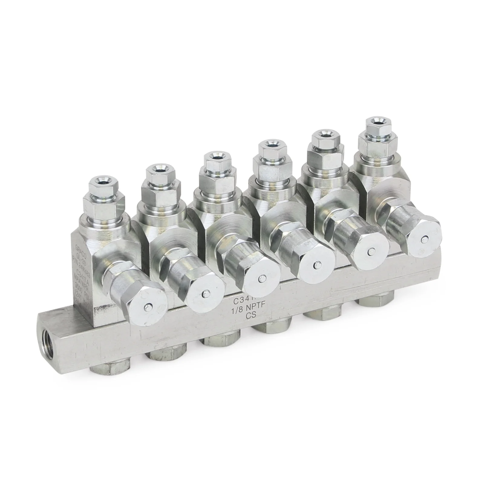 Graco GL-42™ Oil Injector, Carbon Steel, 6 Injector Manifold, 1/8 BSPP x 6 mm - Ysert