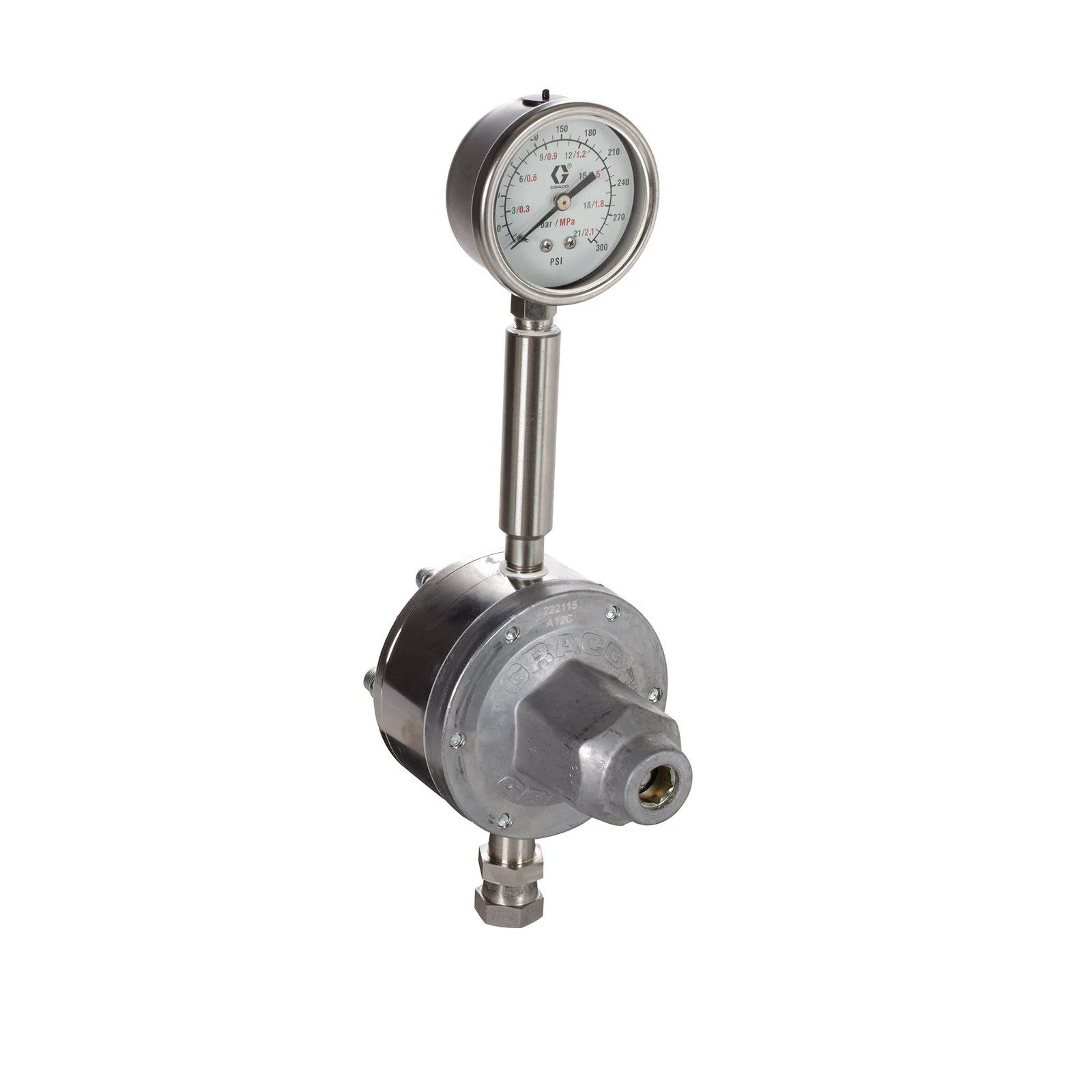 Graco Low Pressure Fluid Regulator, 250 Max psi, 20-160 psi Range, 3.0 GP (m), SST, Spring Type, 3/8 (f) x 3/8 (m), 1/4 (f) Port - Ysert