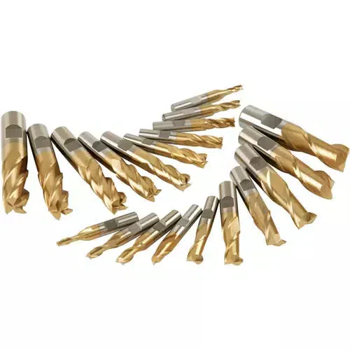 Grizzly G9760 - HSS TiN Coated 2 and 4 Flute End Mills, 20 pc. Set - Ysert