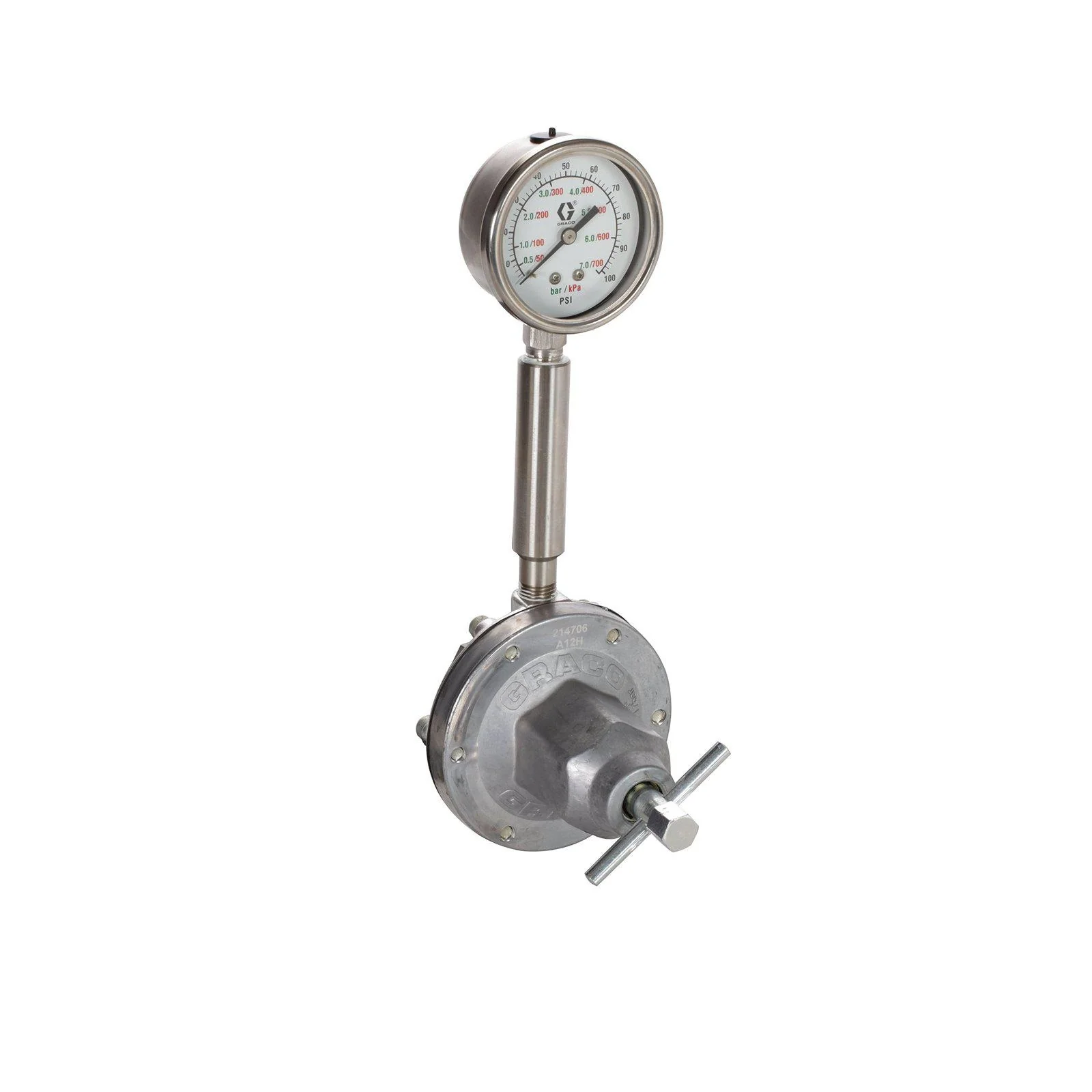Graco Low Pressure Fluid Regulator, 250 Max psi, 5-100 psi Range, 3.0 GPM, SST, Spring Type, 3/8 (f) x 3/8 (m), 1/4 (f) Port - Ysert
