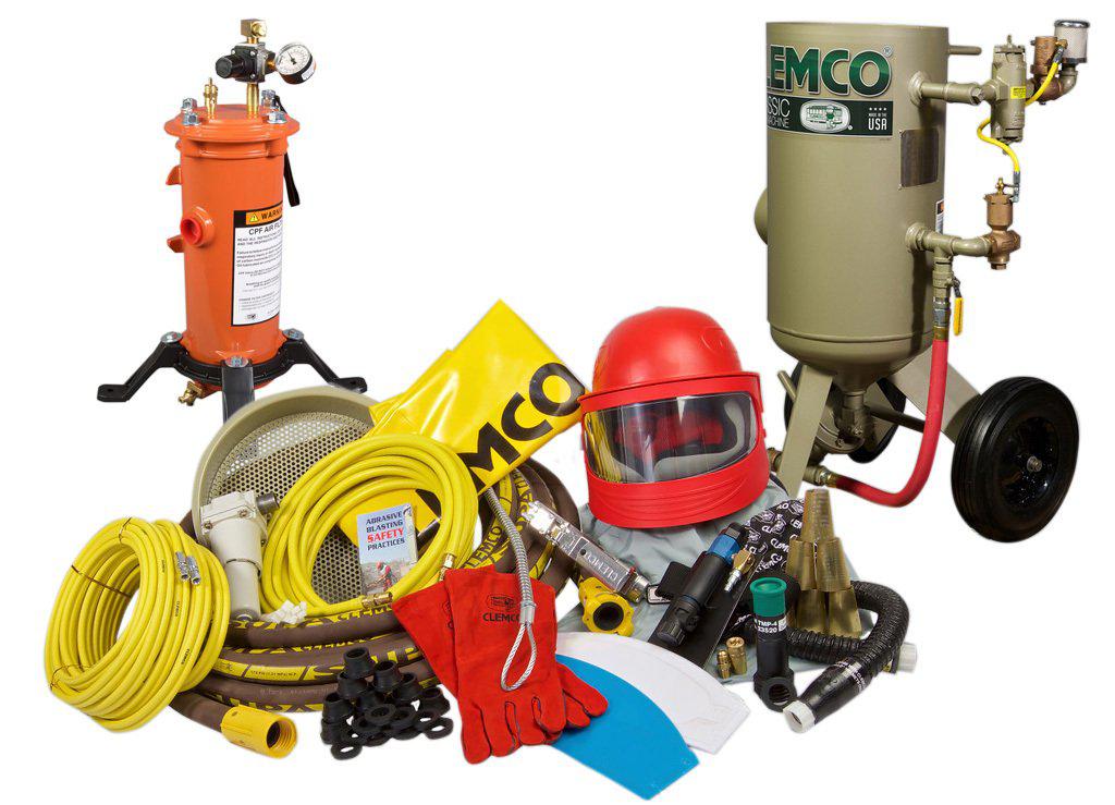 Clemco 23909 3 Cubic Foot Blast Machine Packages with 1-1/4” piping  16” diameter - Auto Quantum Valve with Abrasive Cut off Switch - SaFety Gear - Ysert