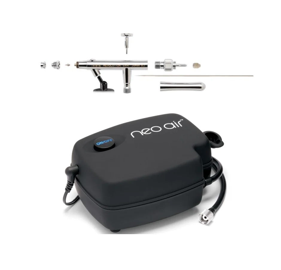 NEO AIR for Iwata 100-240V Airbrush Compressor w/ Iwata Revolution HP-SAR Siphon Feed Single Action Airbrush - Ysert