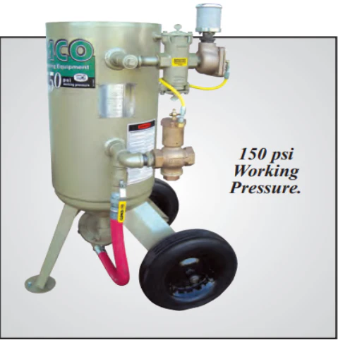 Clemco 27529 6 Cubic Foot Blast Machine Packages with 1-1/4” piping  24” diameter - Manual Quantum Valve (All blast medias) - Apollo HP SaFety Gear - Ysert